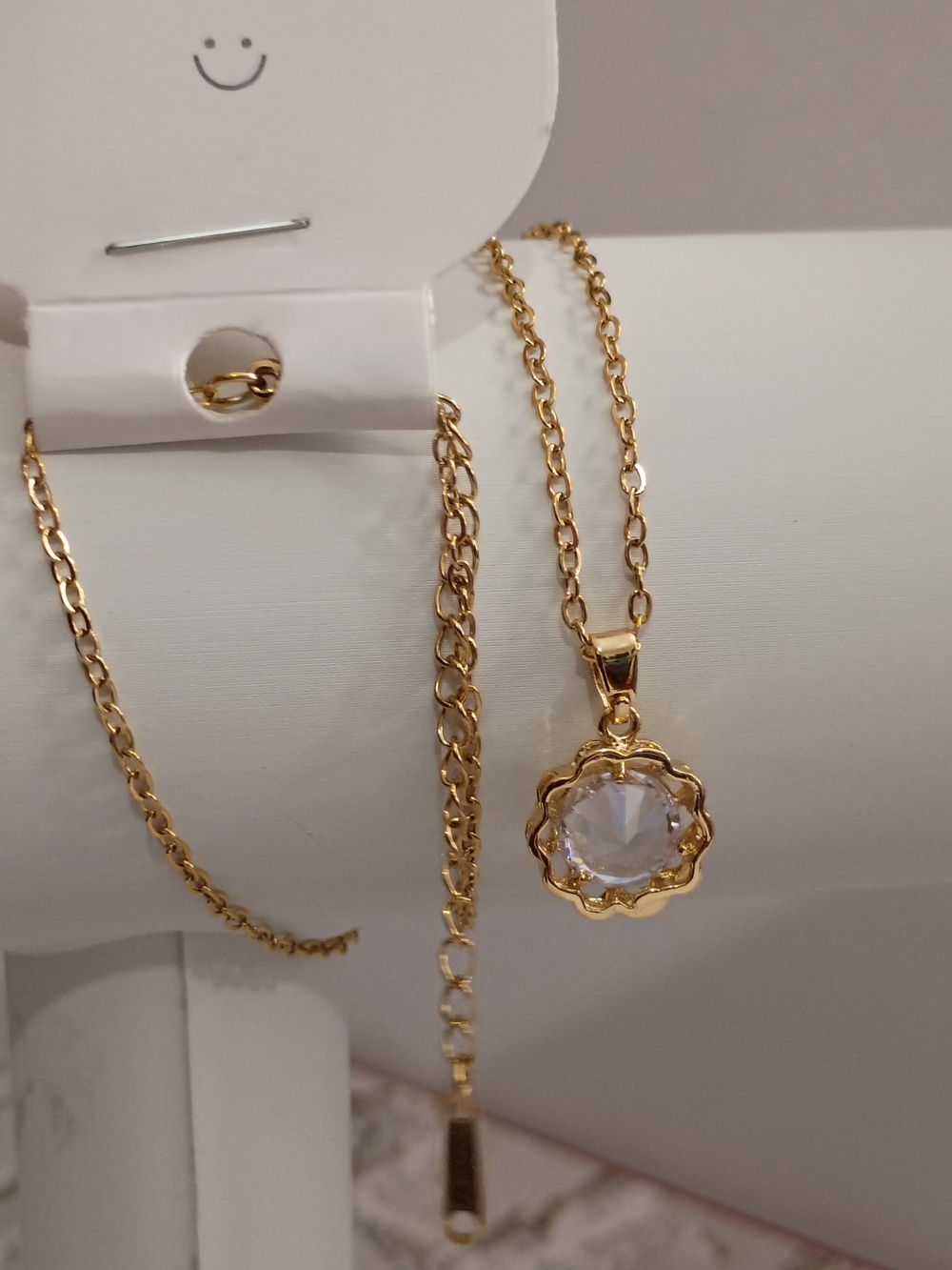Gold Pendant Necklace with Clear Zoconia Crystal Accent